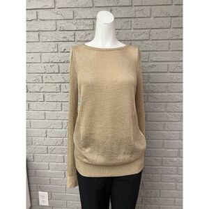 Michael Kors Women Gold Mesh Long Sleeve Sweater Top Size M